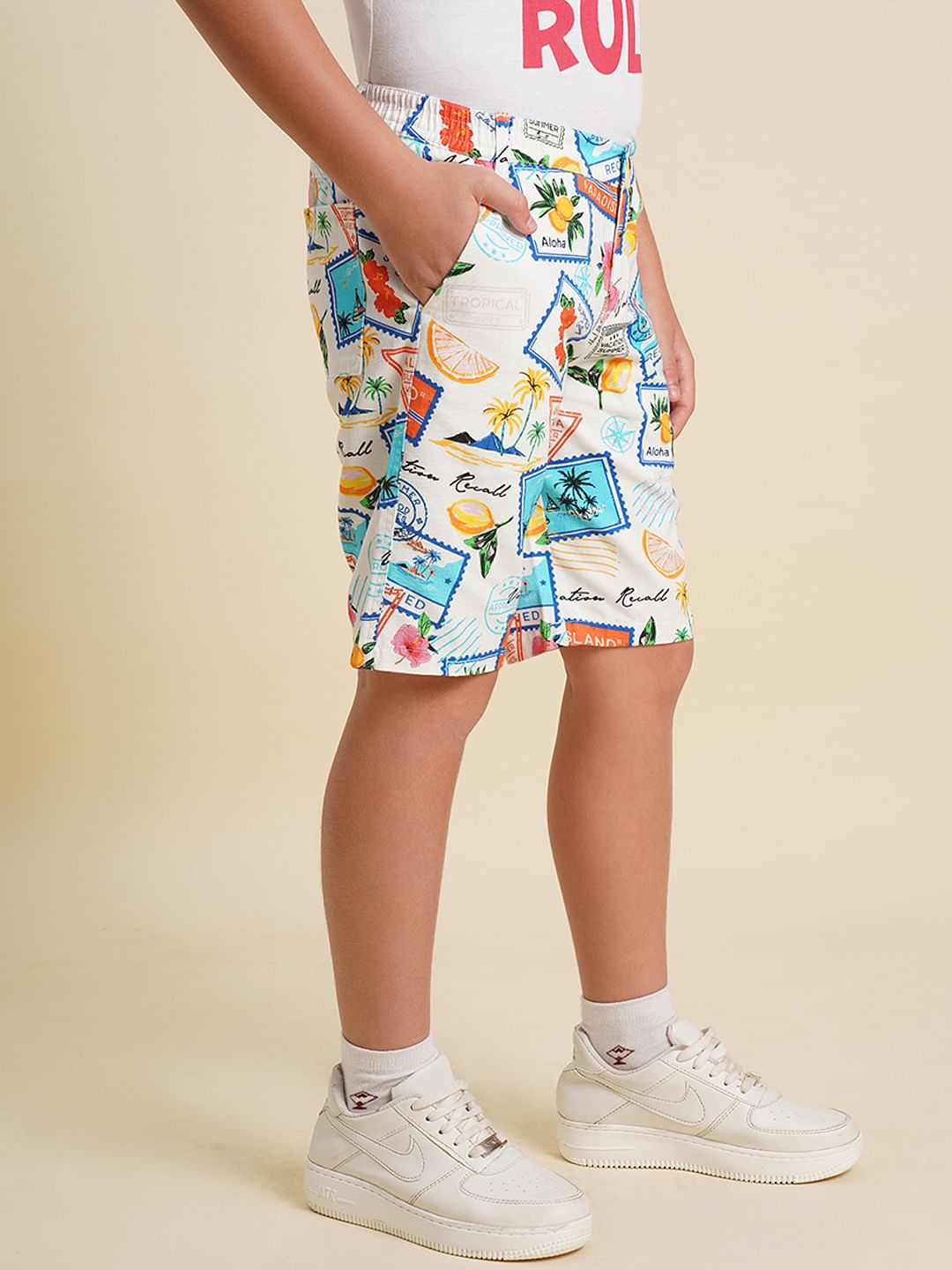 Boys White Stamp Print Co-ord Set Shorts
