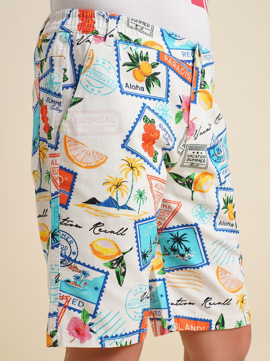 Boys White Stamp Print Co-ord Set Shorts