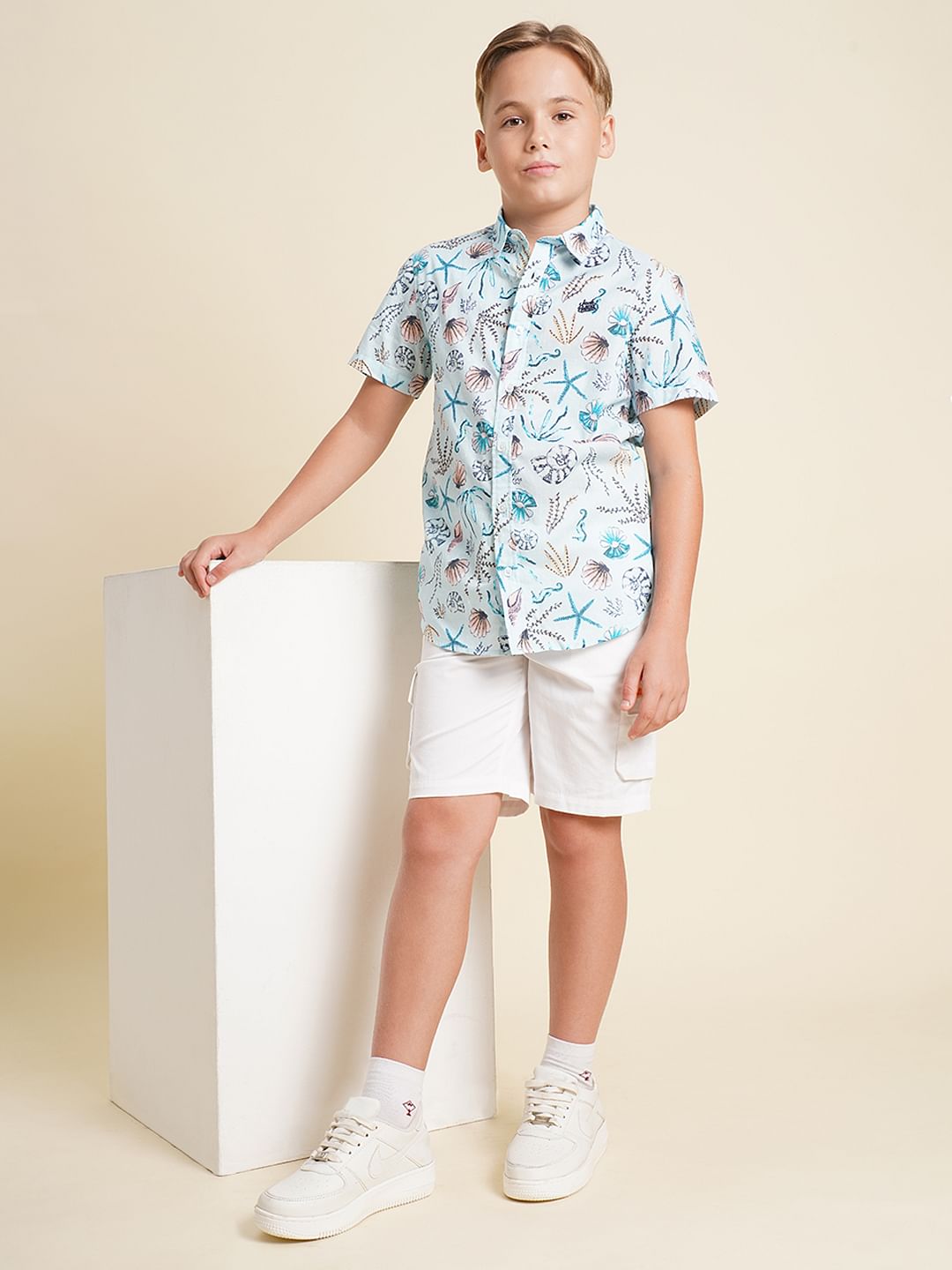 Boys White Cotton Shorts