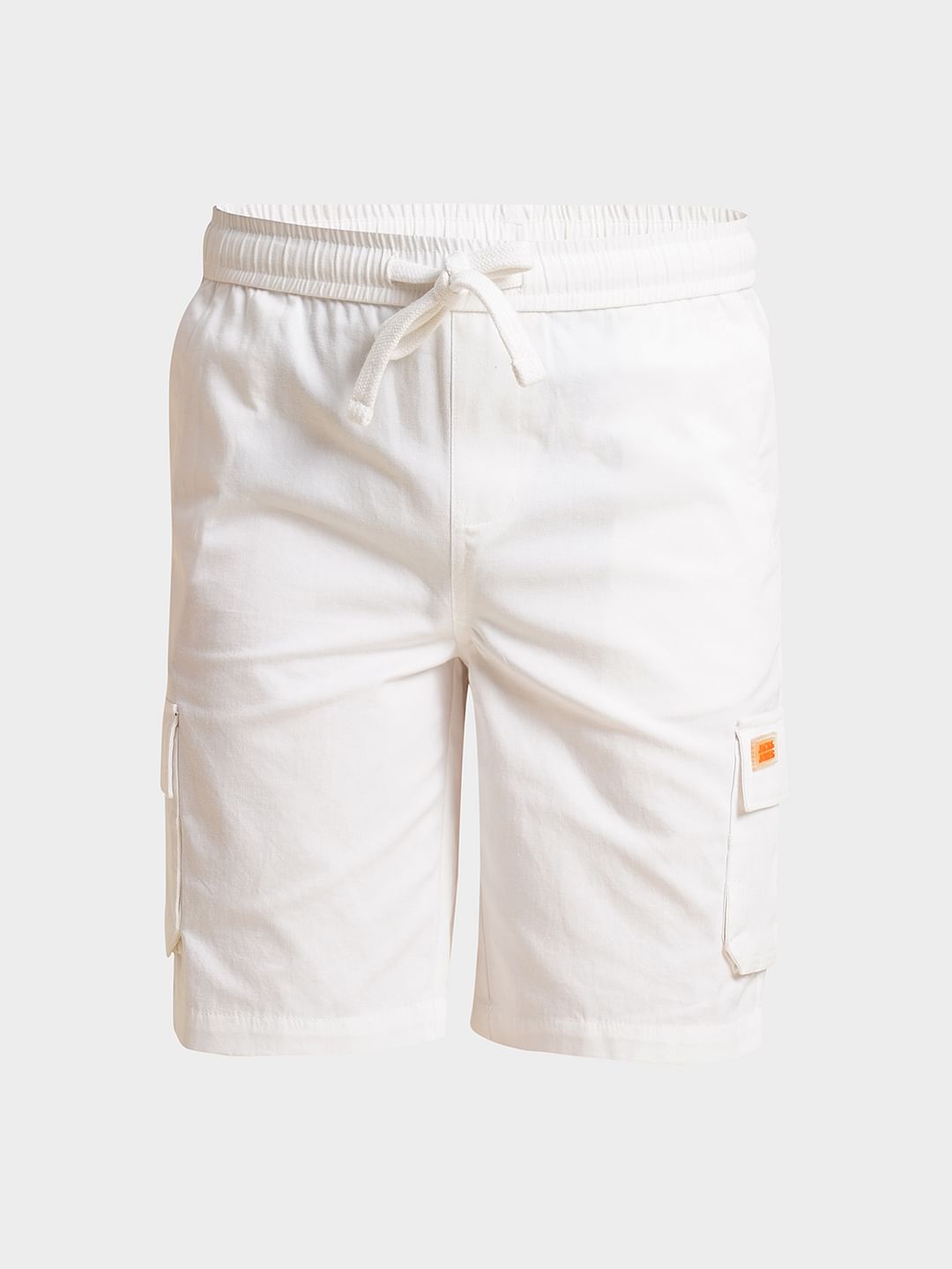Boys White Cotton Shorts