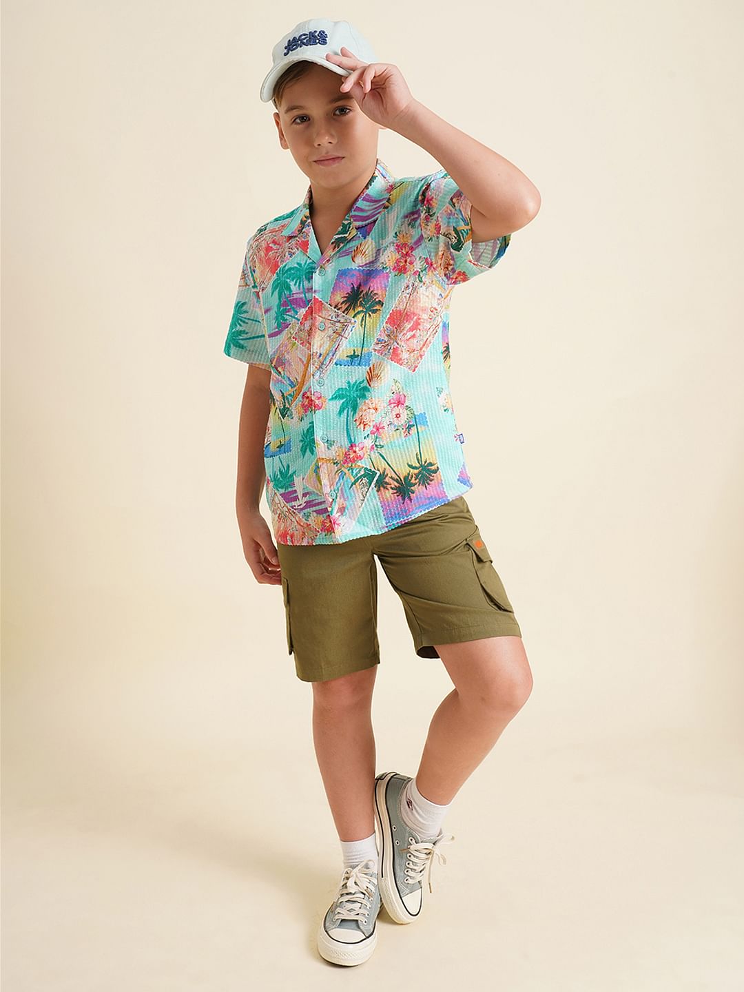 Boys Dark Green Cotton Shorts