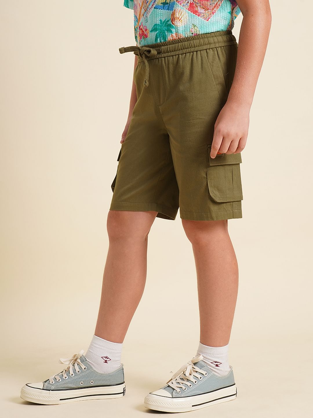 Boys Dark Green Cotton Shorts