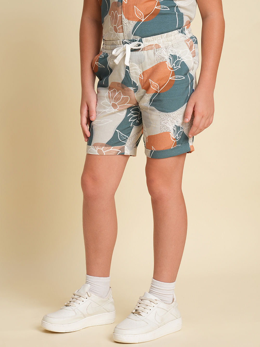 Boys Green Printed Co-ord Set Shorts