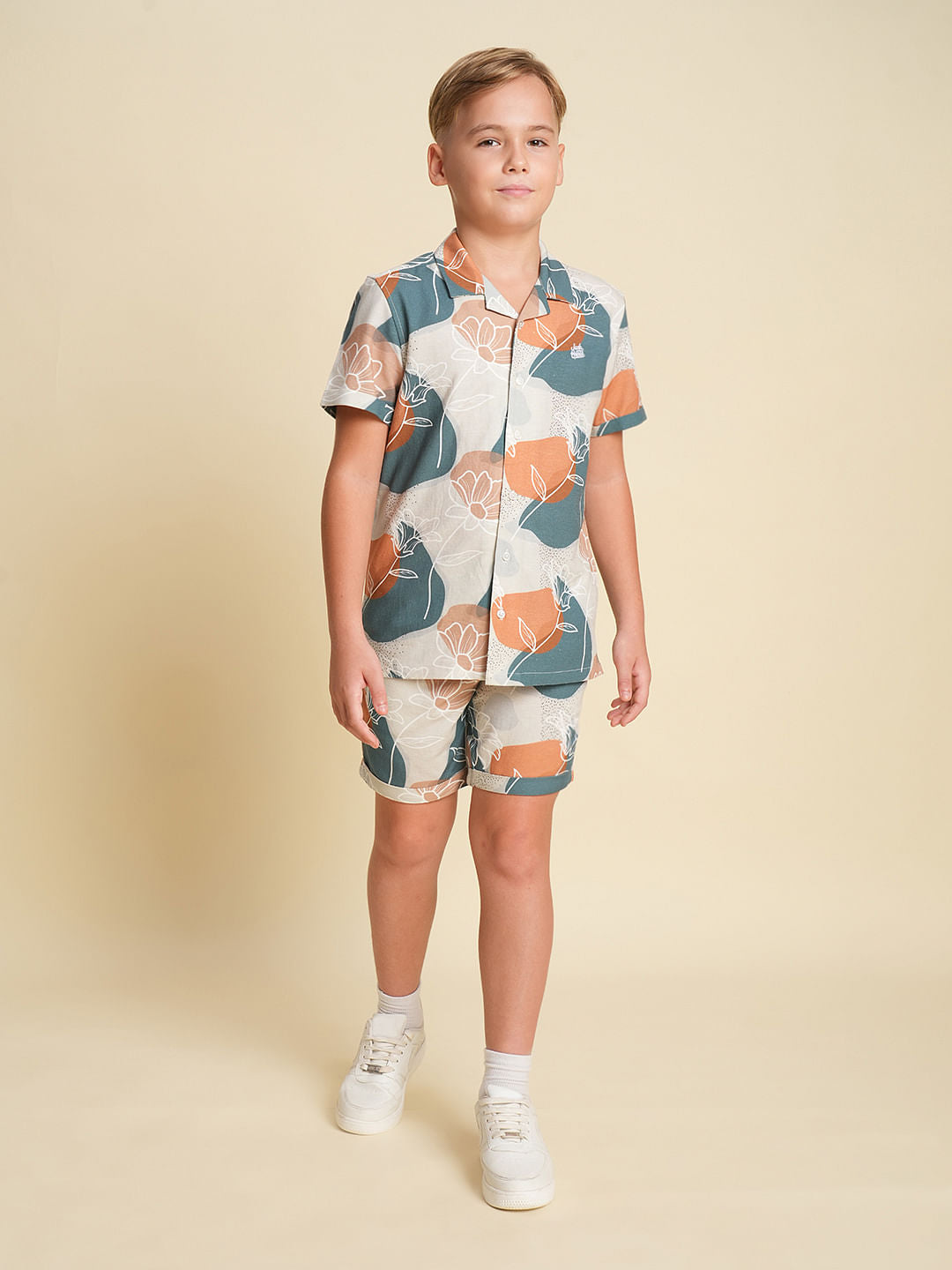 Boys Green Printed Co-ord Set Shorts