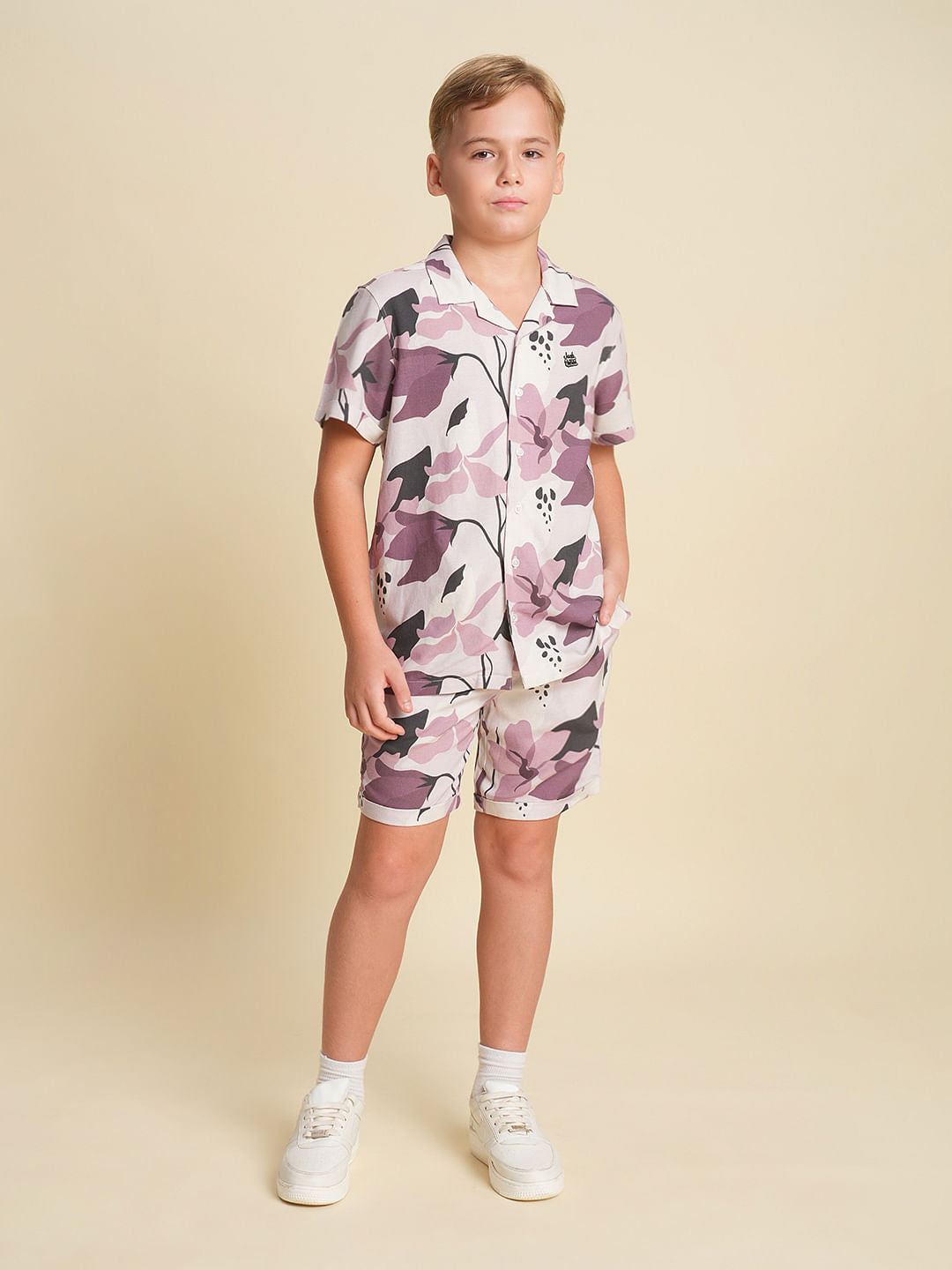 Boys Brown Printed Co-ord Set Shorts