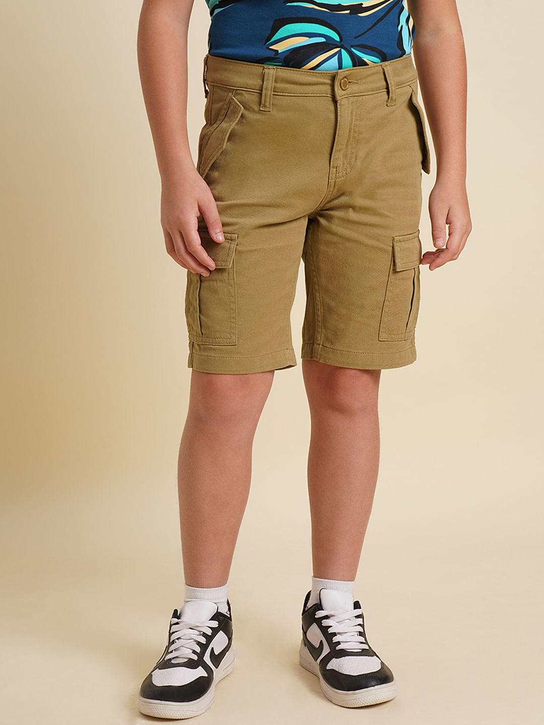 Boys Dark Beige Cotton Denim Shorts
