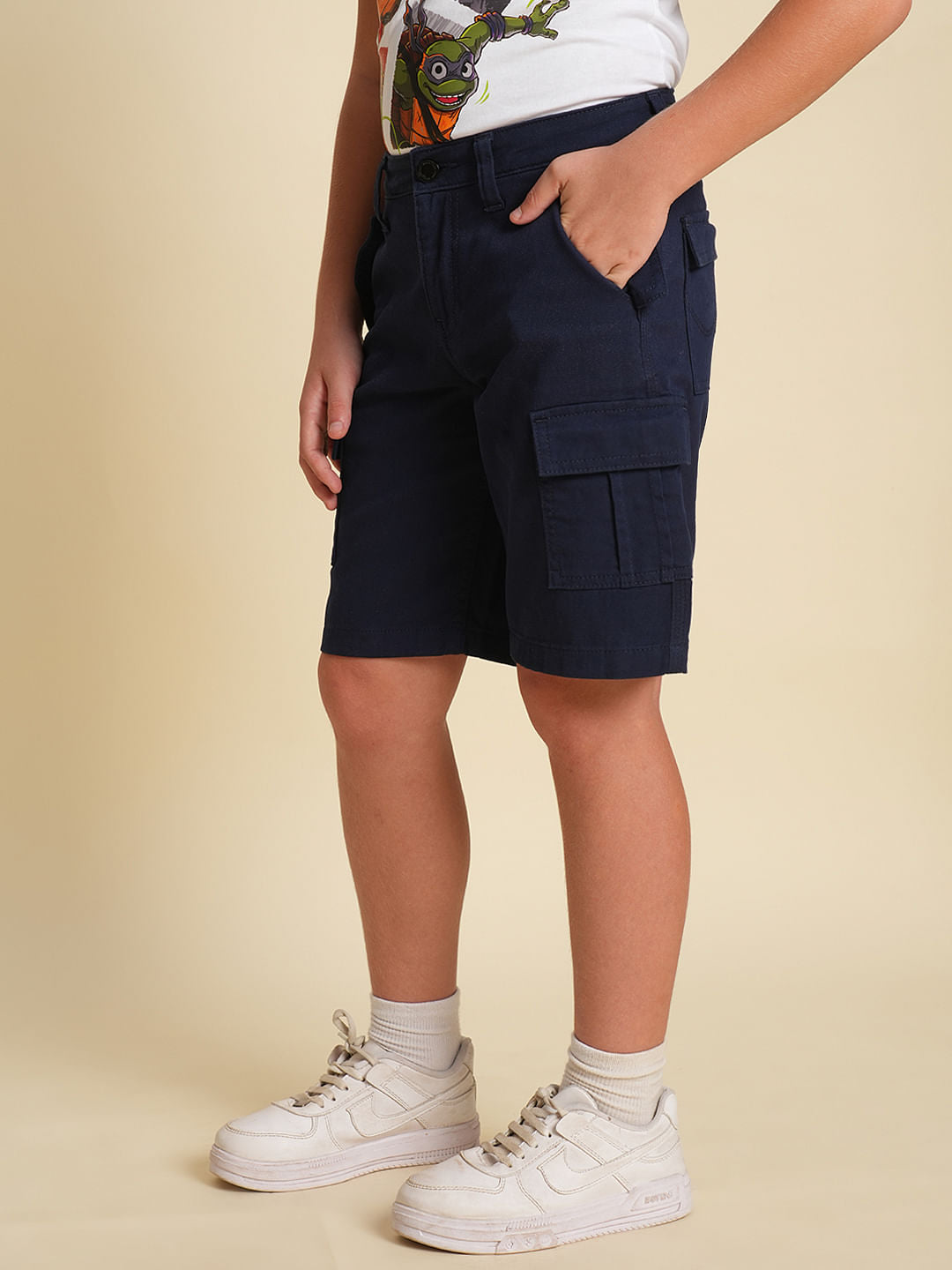 Boys Dark Blue Cotton Casual Shorts