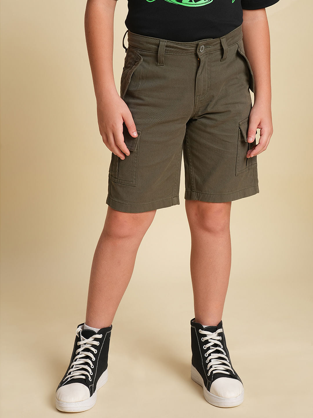 Boys Olive Cotton Casual Shorts