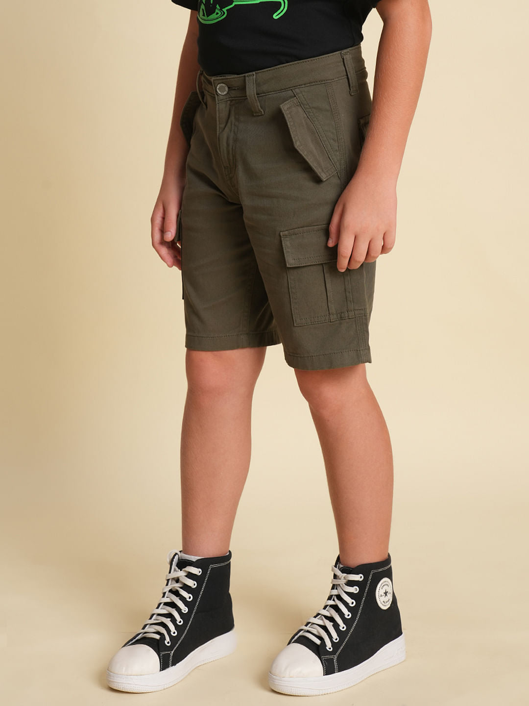 Boys Olive Cotton Casual Shorts