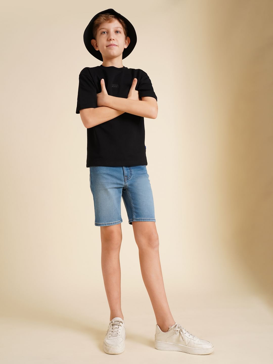 Boys Blue Mid Rise Denim Shorts - Main Image