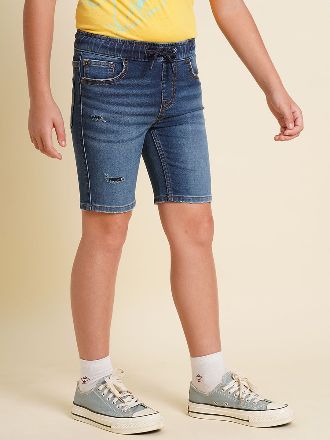 Boys Dark Blue Distressed Denim Shorts