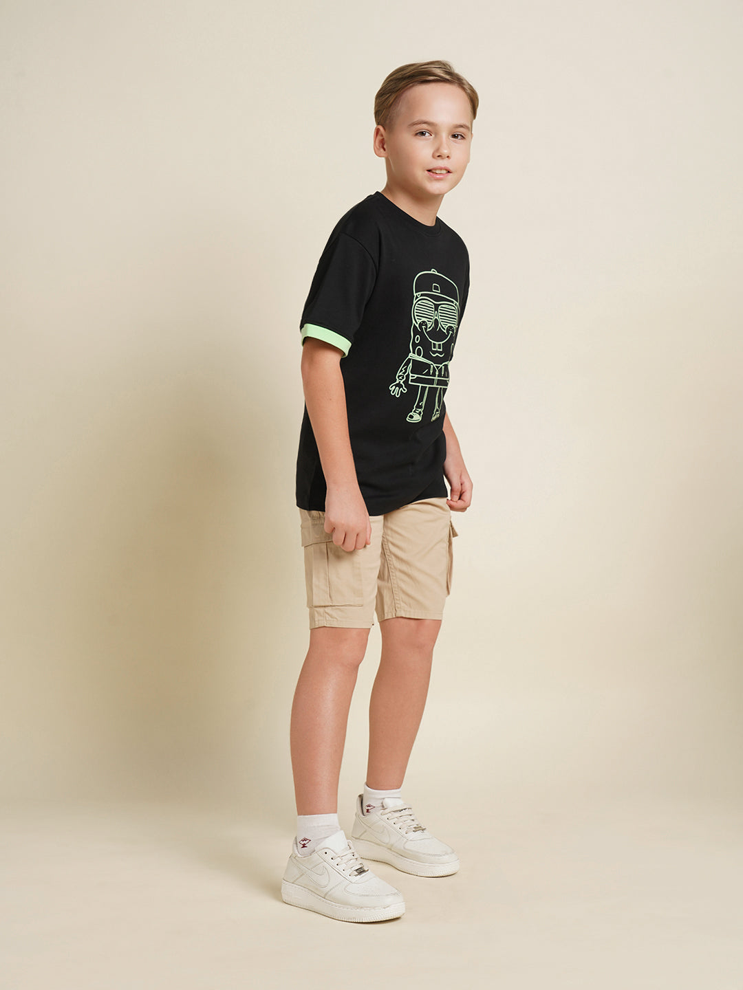 JACK&JONES JUNIOR Boys Khaki Mid Rise Shorts