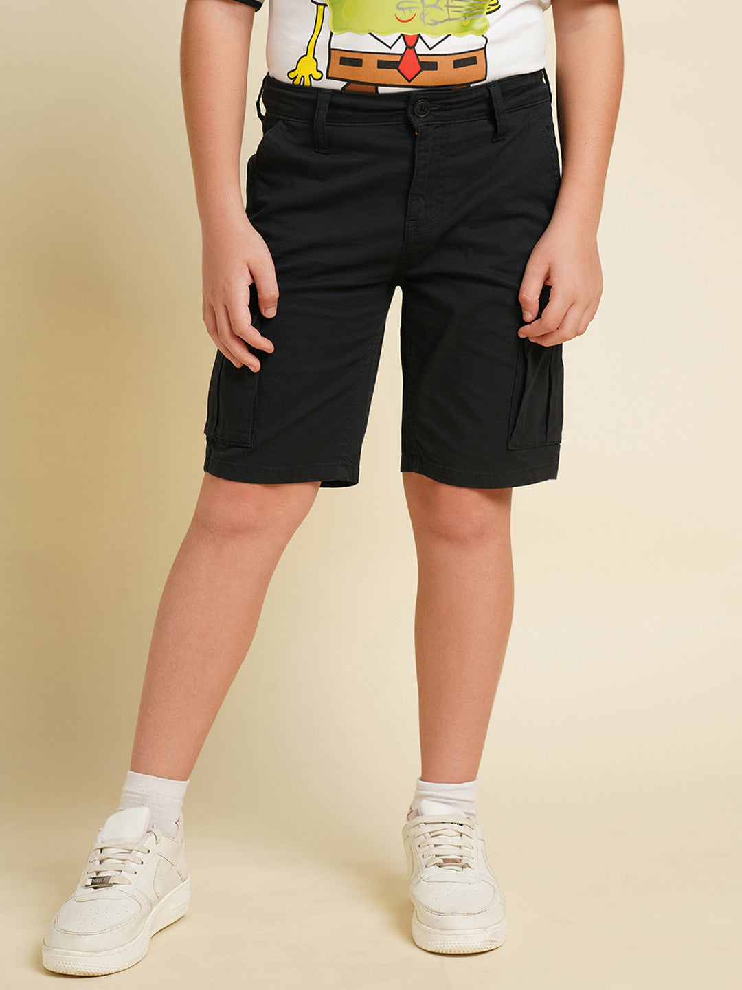 JACK&JONES JUNIOR Boys Black Mid Rise Shorts