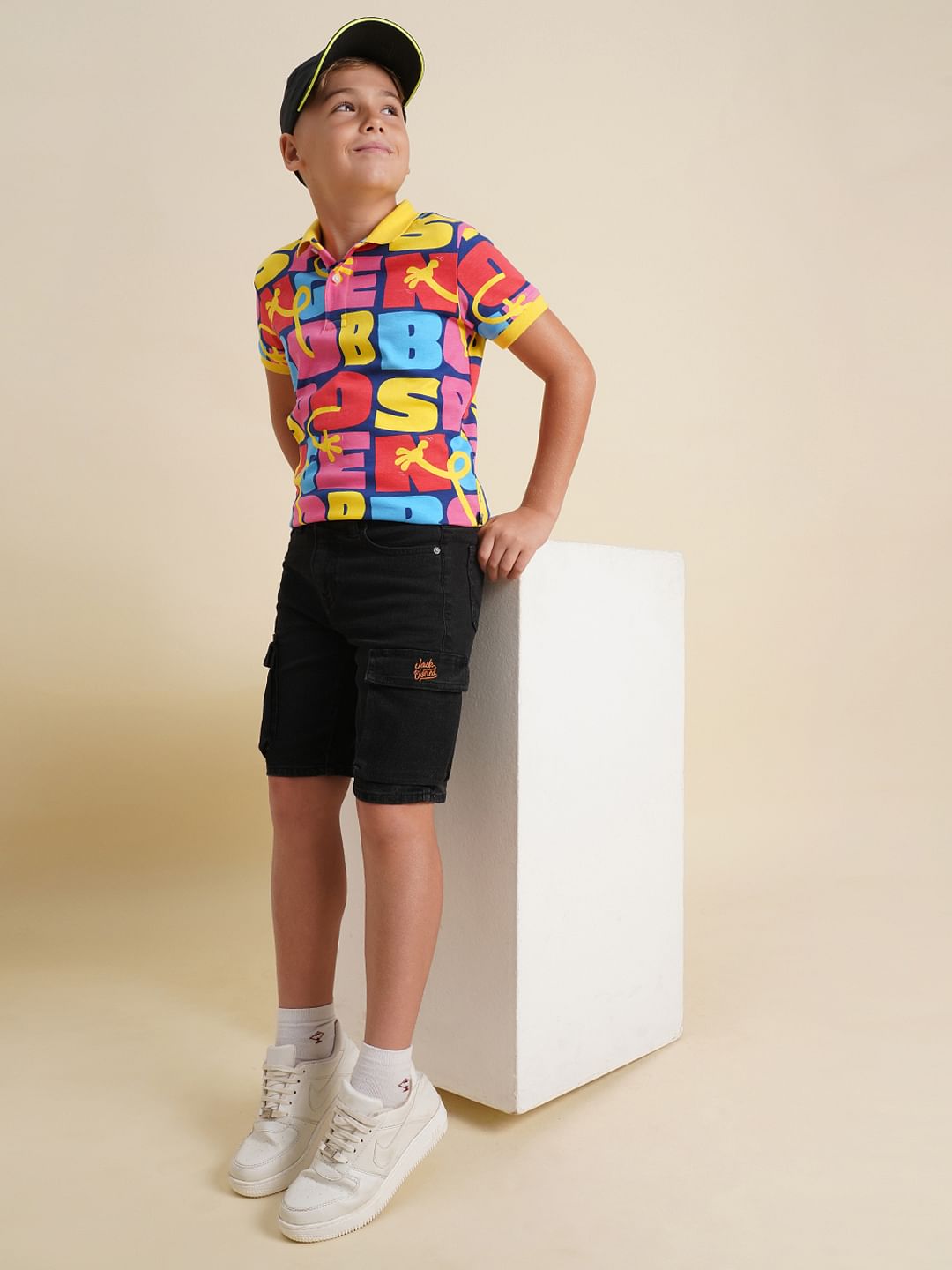 Boys Black Cotton Denim Shorts