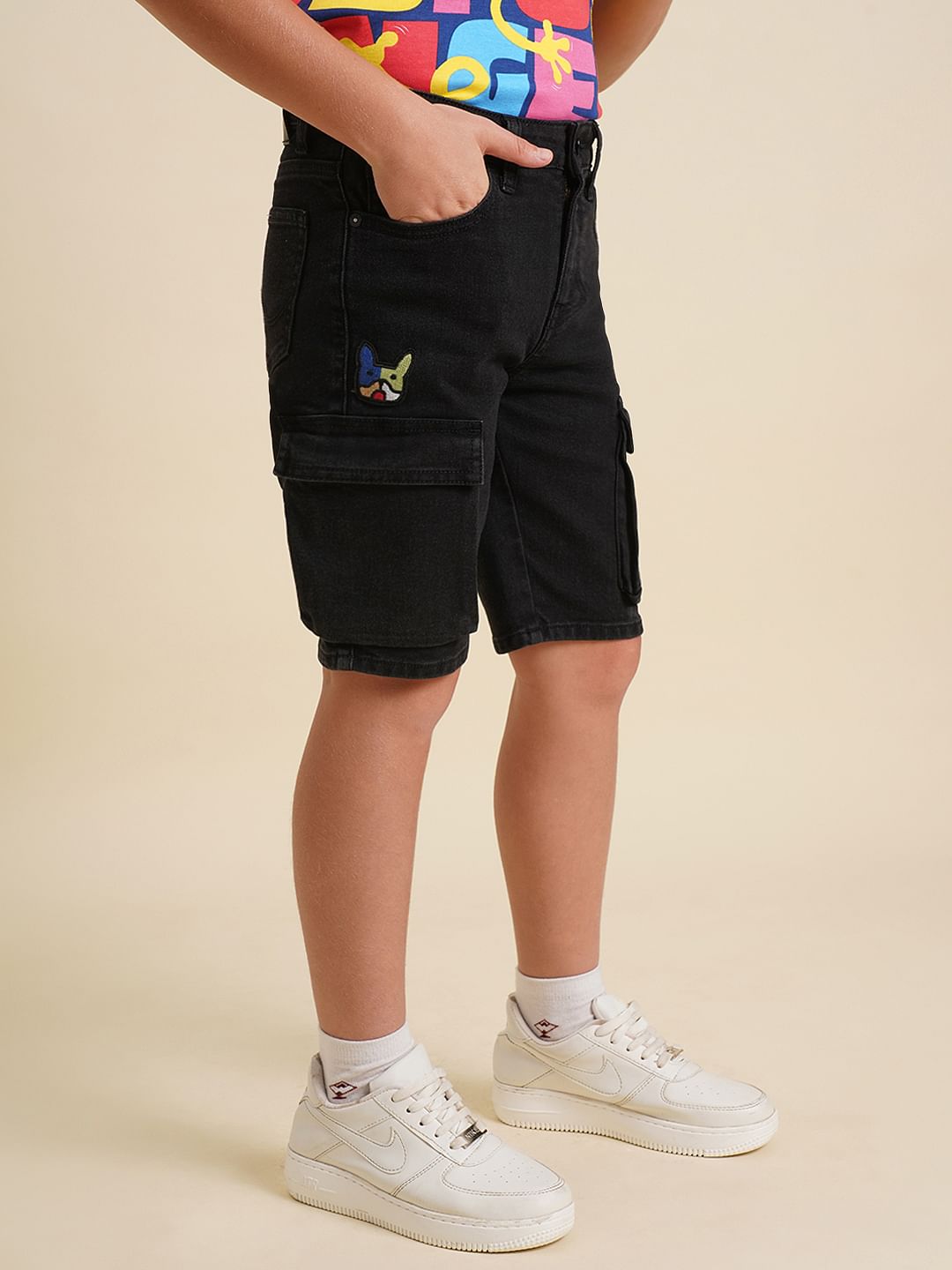 Boys Black Cotton Denim Shorts