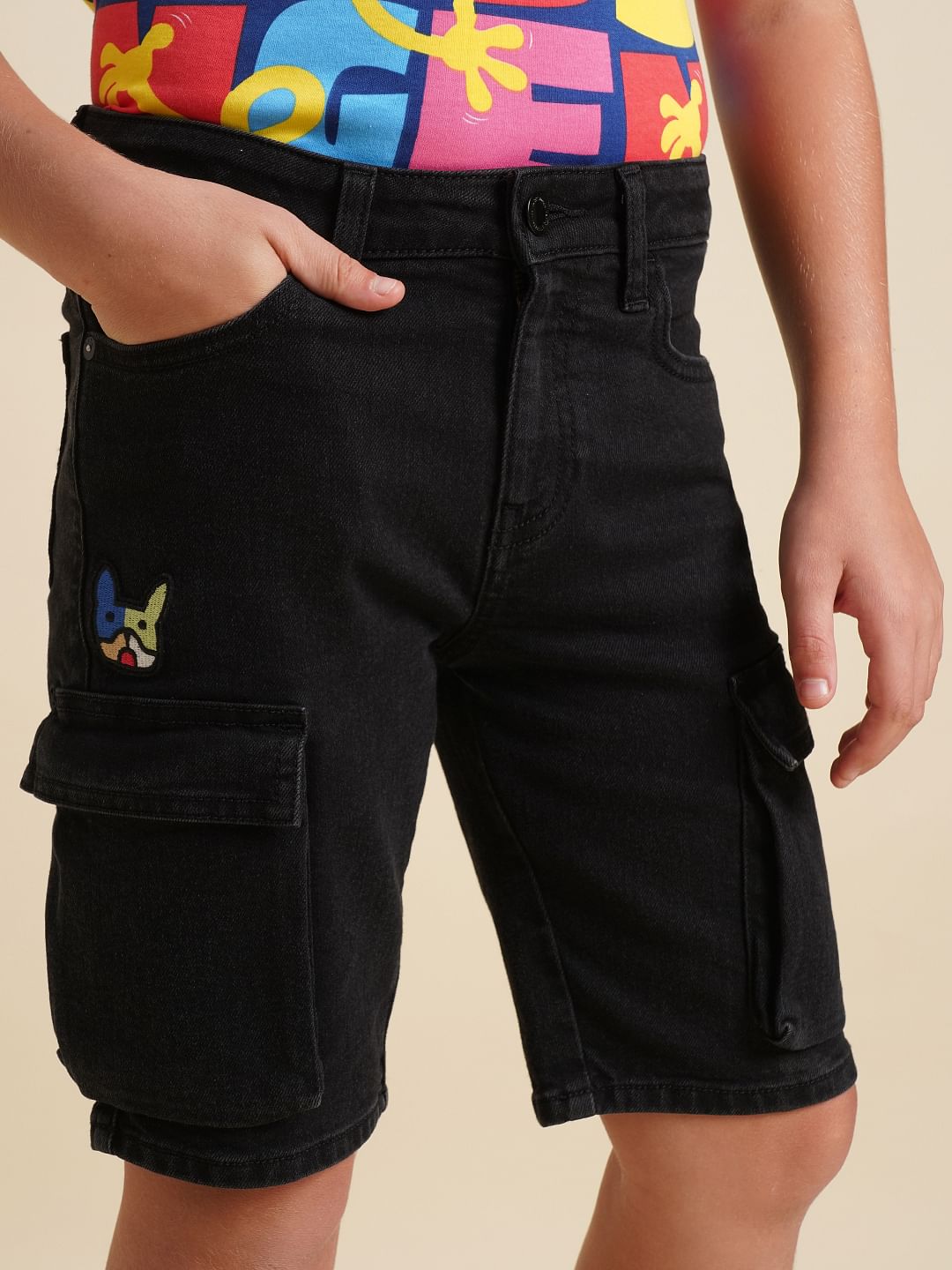 Boys Black Cotton Denim Shorts