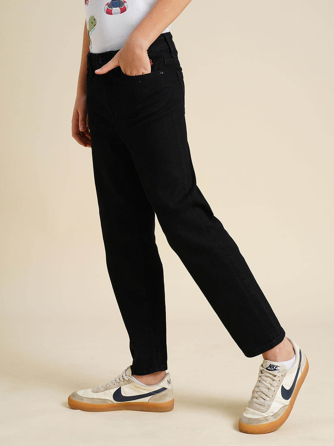 Boys Black Mid Rise Cropped Jeans