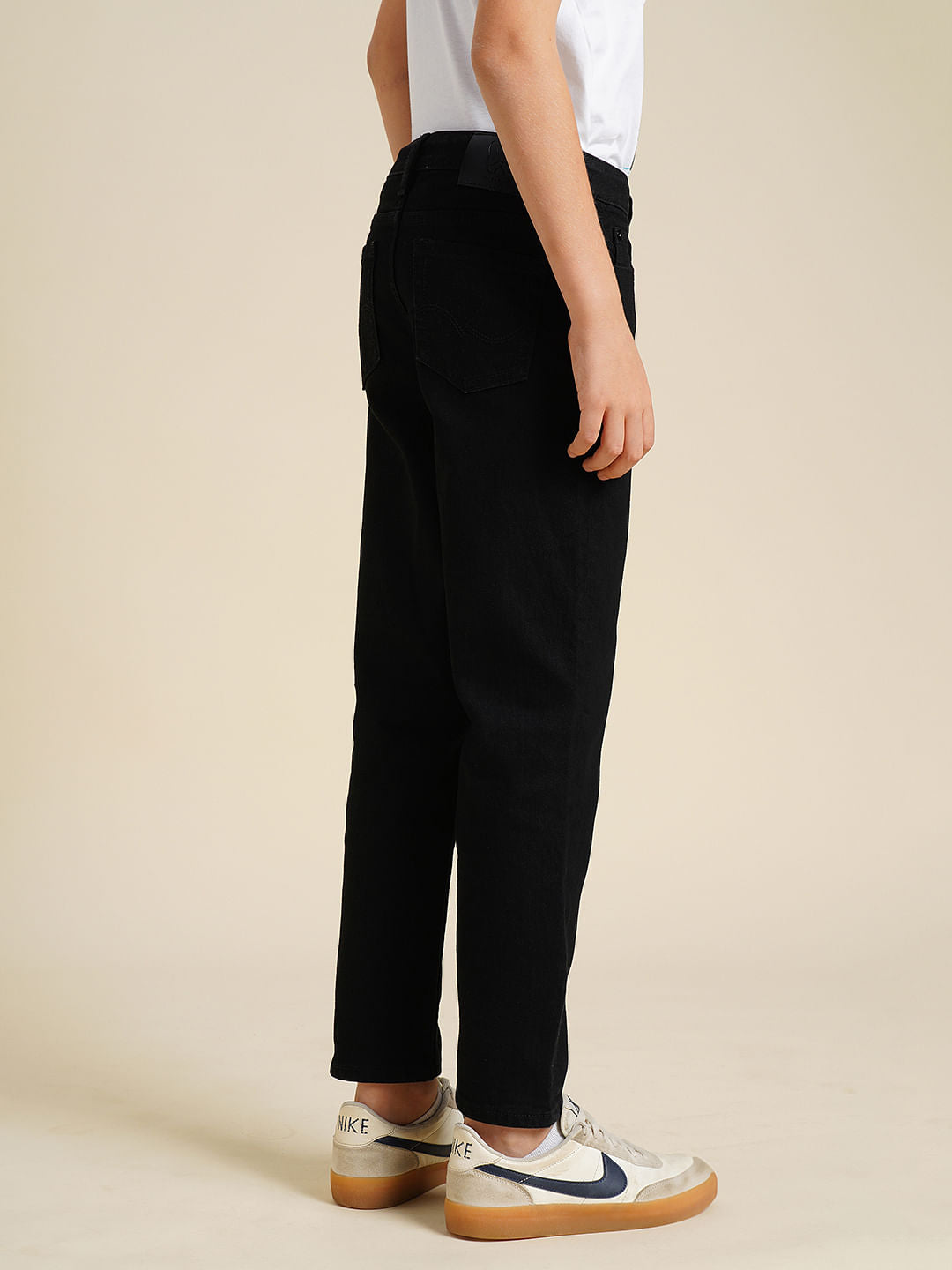 Boys Black Mid Rise Cropped Jeans