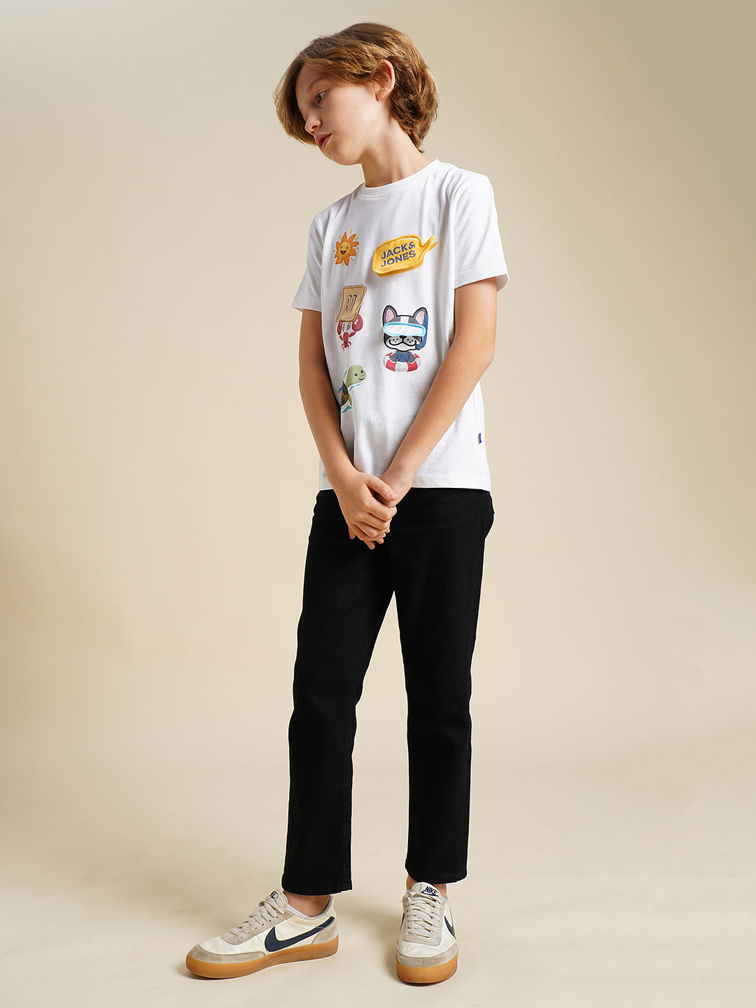 Boys Black Mid Rise Cropped Jeans