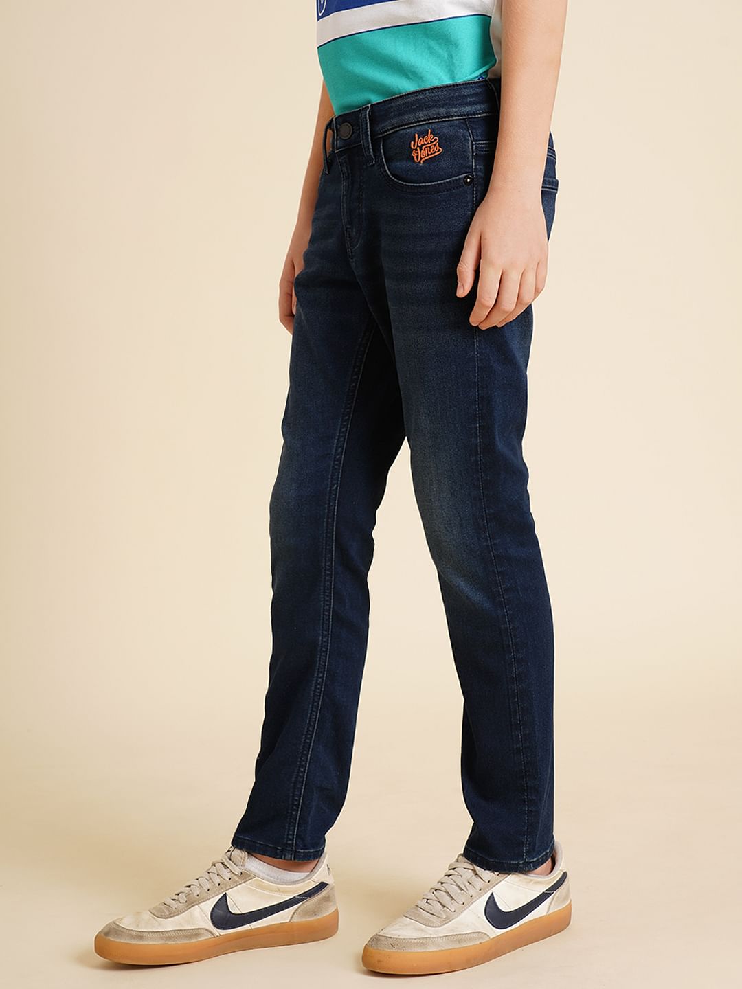 Boys Dark Blue Mid Rise Straight Fit Jeans