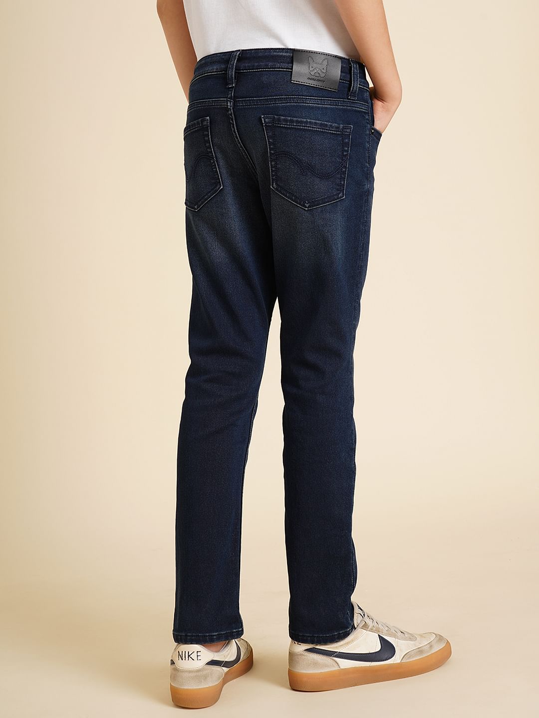 Boys Dark Blue Mid Rise Straight Fit Jeans