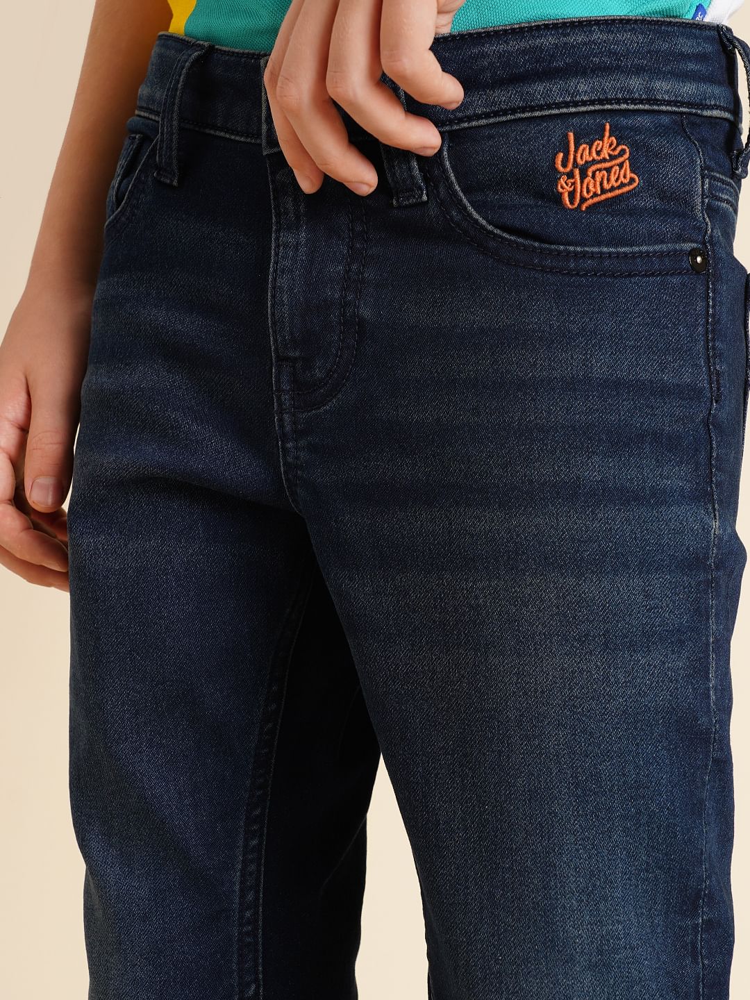 Boys Dark Blue Mid Rise Straight Fit Jeans