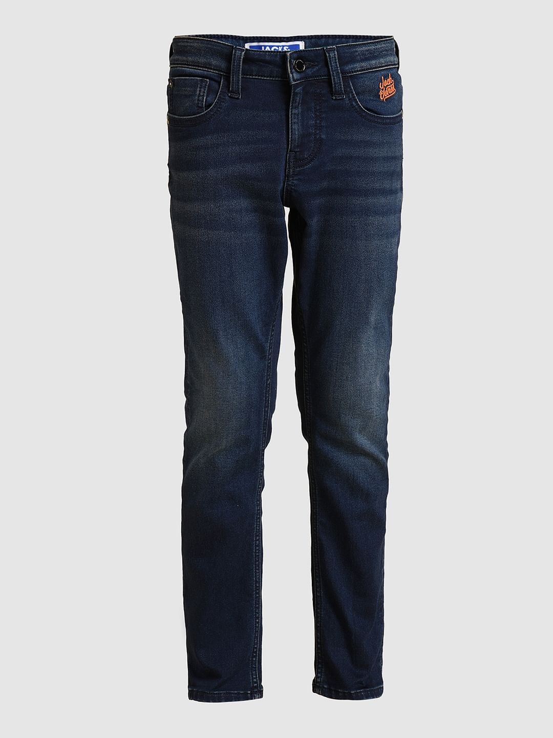 Boys Dark Blue Mid Rise Straight Fit Jeans