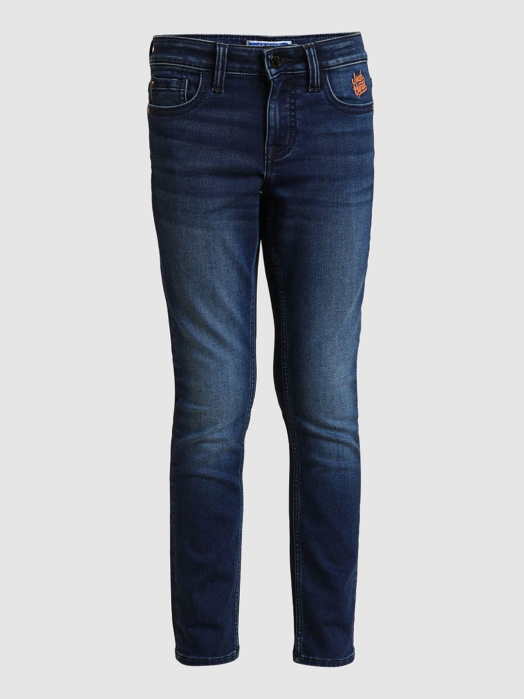 Boys Dark Blue Mid Rise Straight Fit Jeans