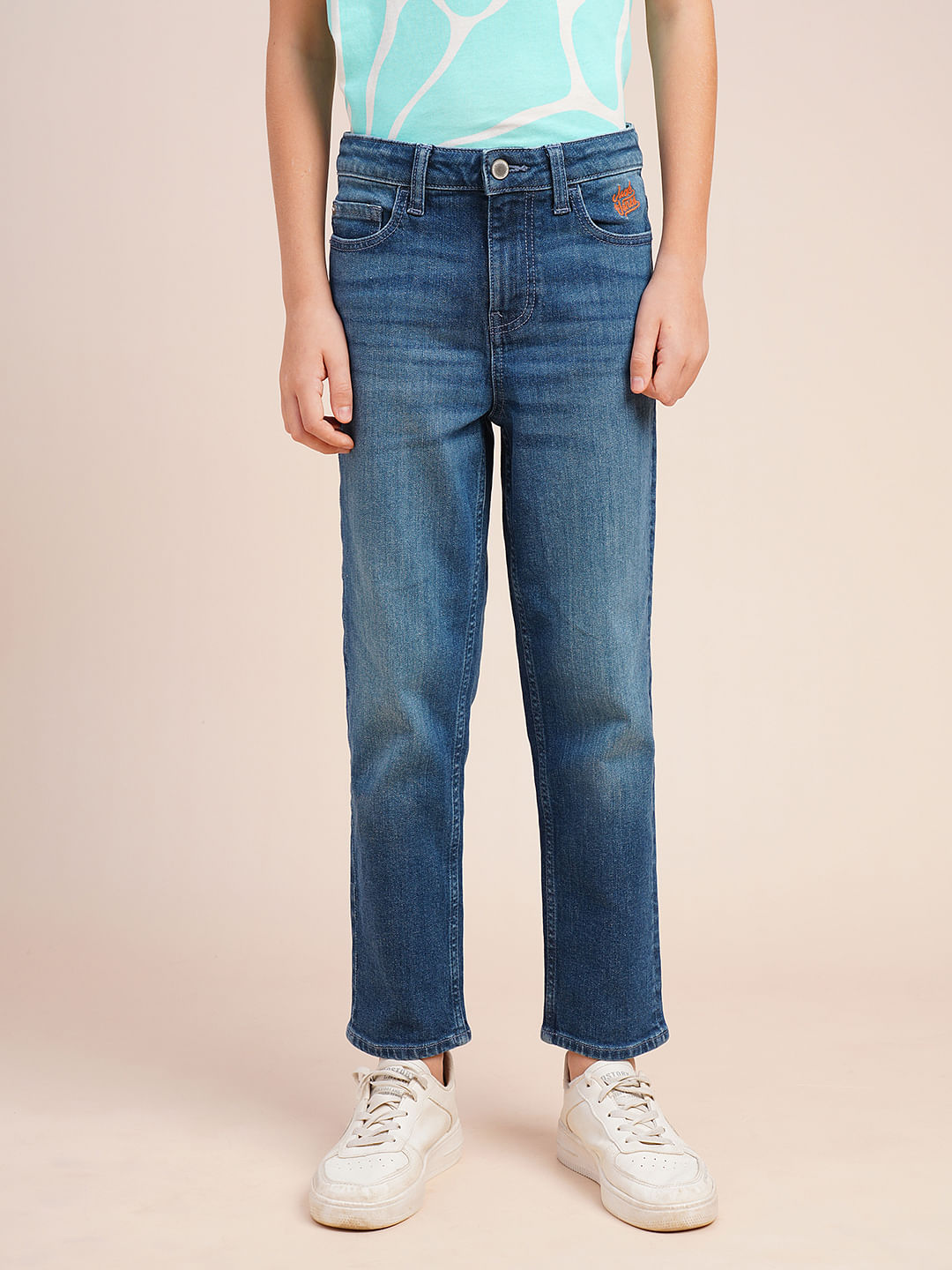 Boys Blue Mid Rise Cropped Jeans