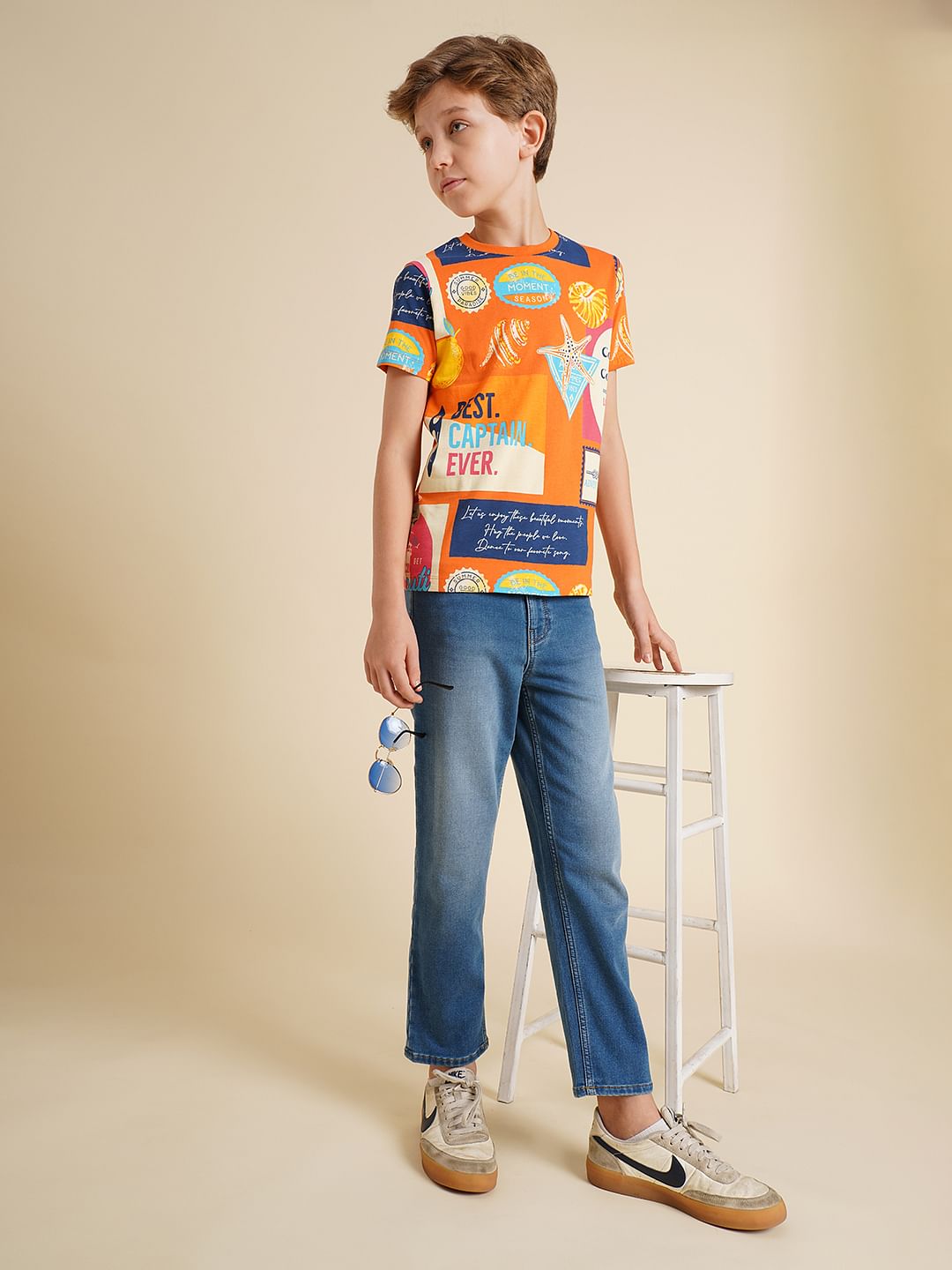 Boys Blue Washed Cotton Straight Fit Jeans