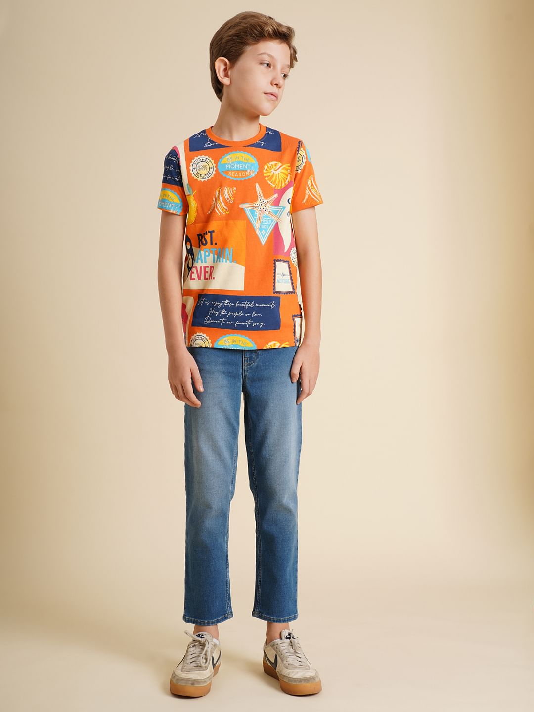 Boys Blue Washed Cotton Straight Fit Jeans