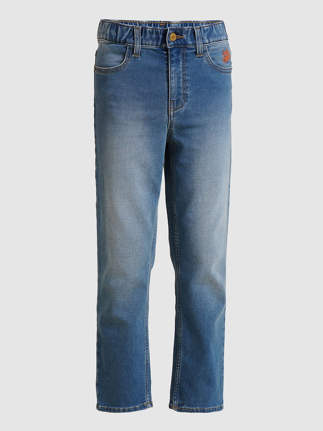 Boys Blue Washed Cotton Straight Fit Jeans