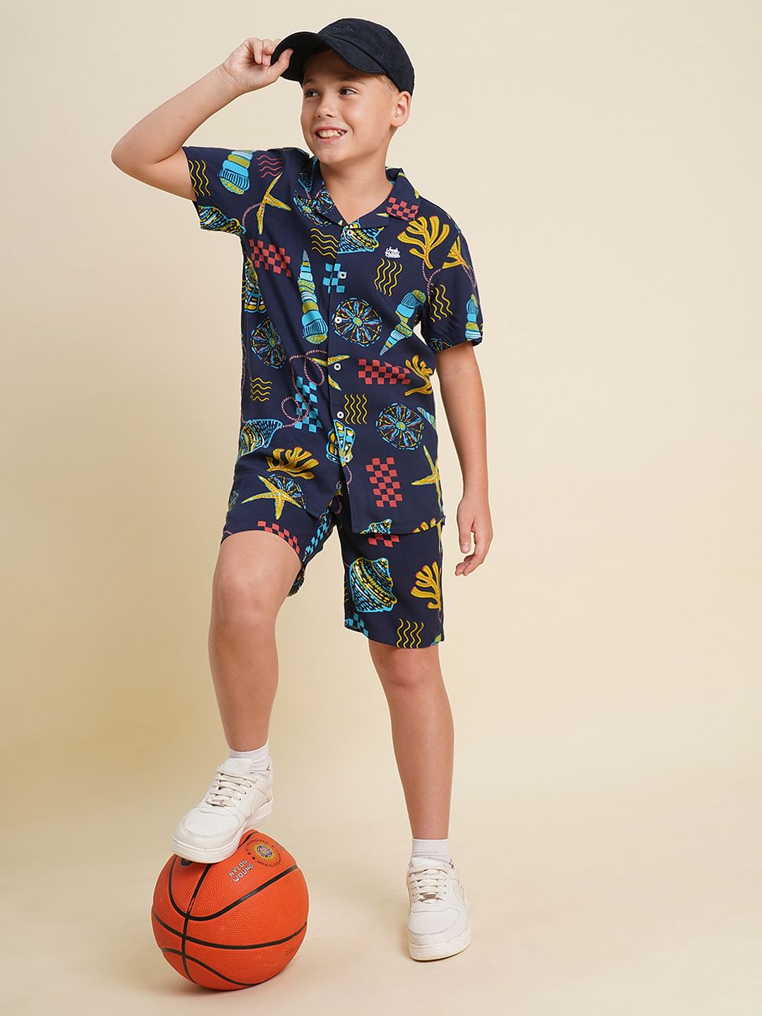 Boys Blue Printed Co-ord Set Shorts