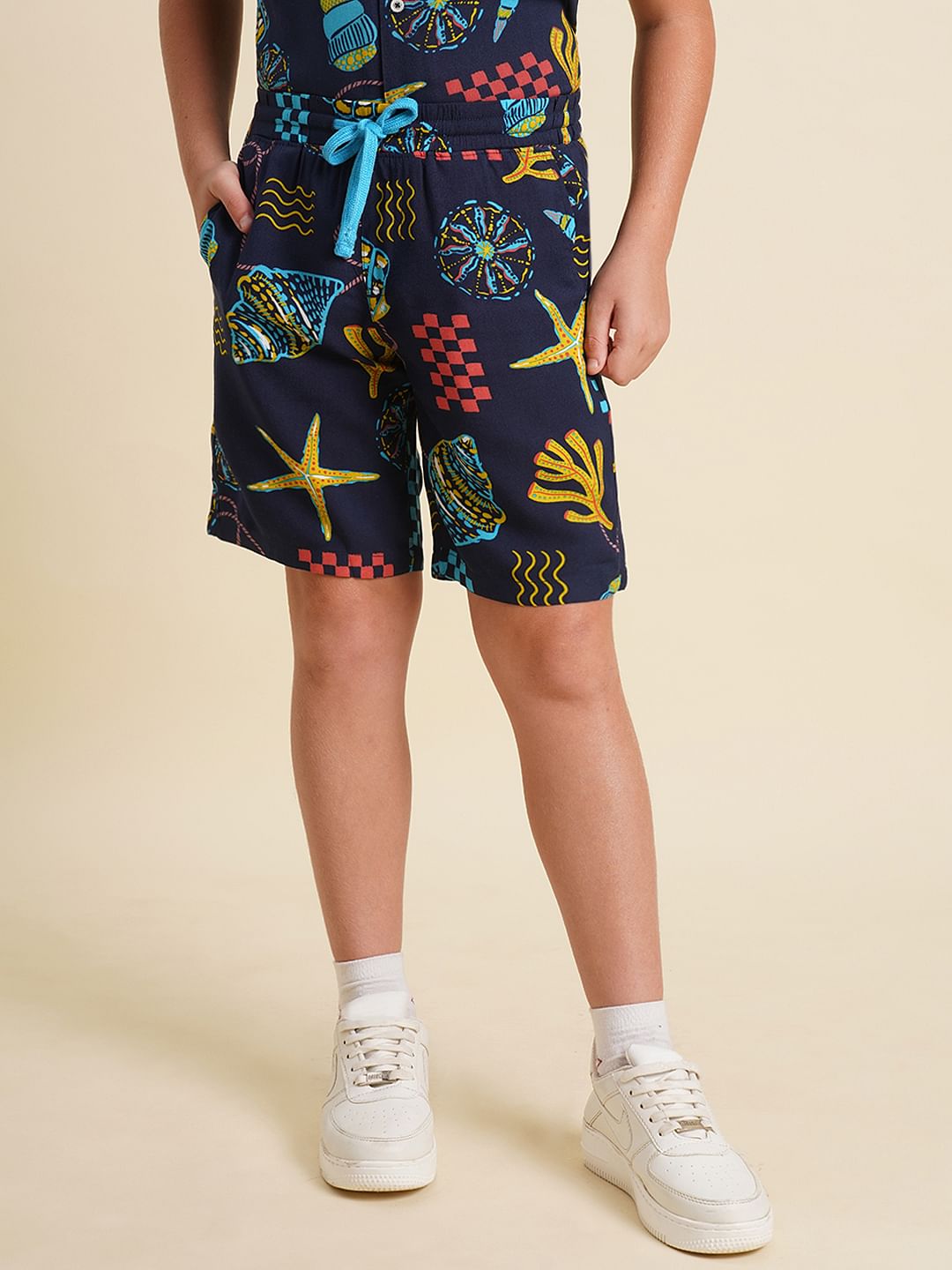 Boys Blue Printed Co-ord Set Shorts