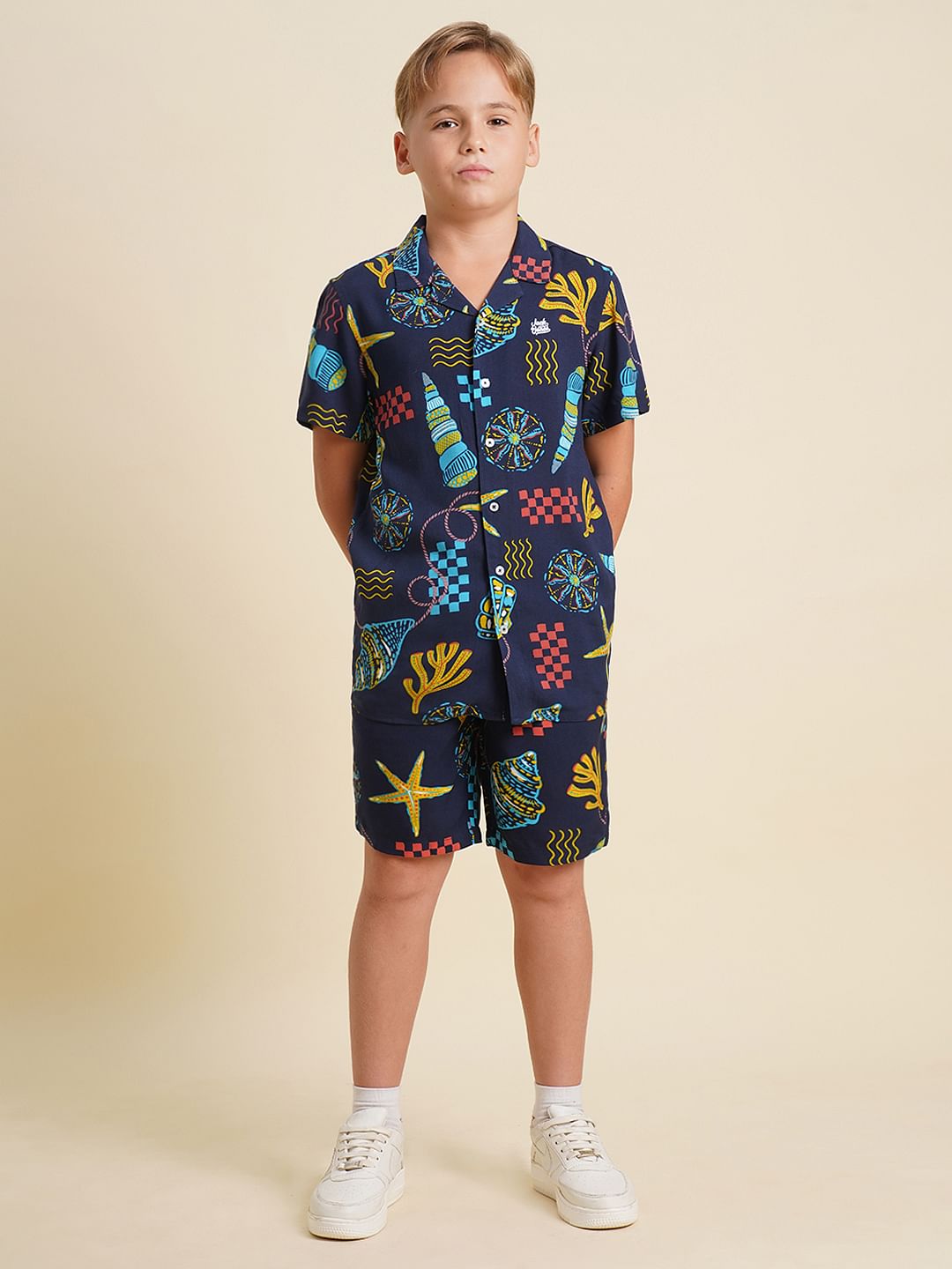 Boys Blue Printed Co-ord Set Shorts