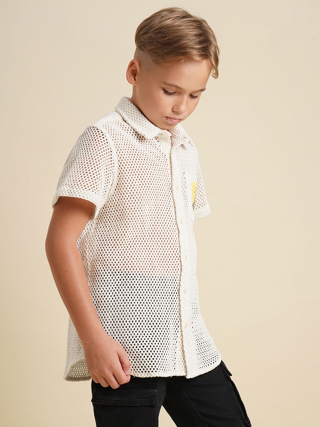 Boys White Cotton Short Sleeves Shirt