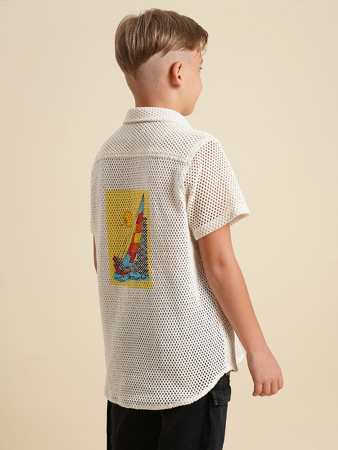 Boys White Cotton Short Sleeves Shirt