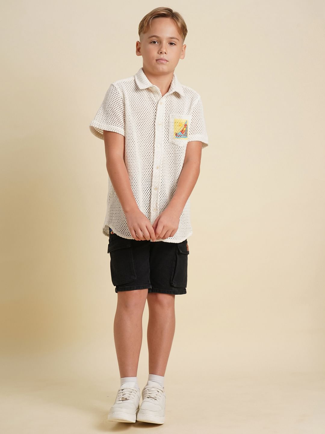 Boys White Cotton Short Sleeves Shirt