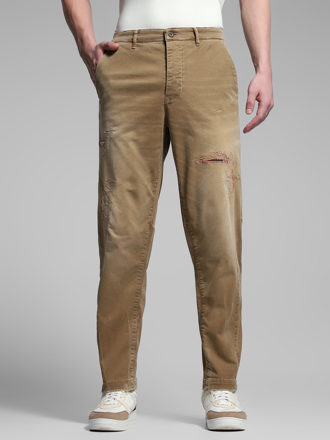 Brown Distressed Anti Fit Jeans