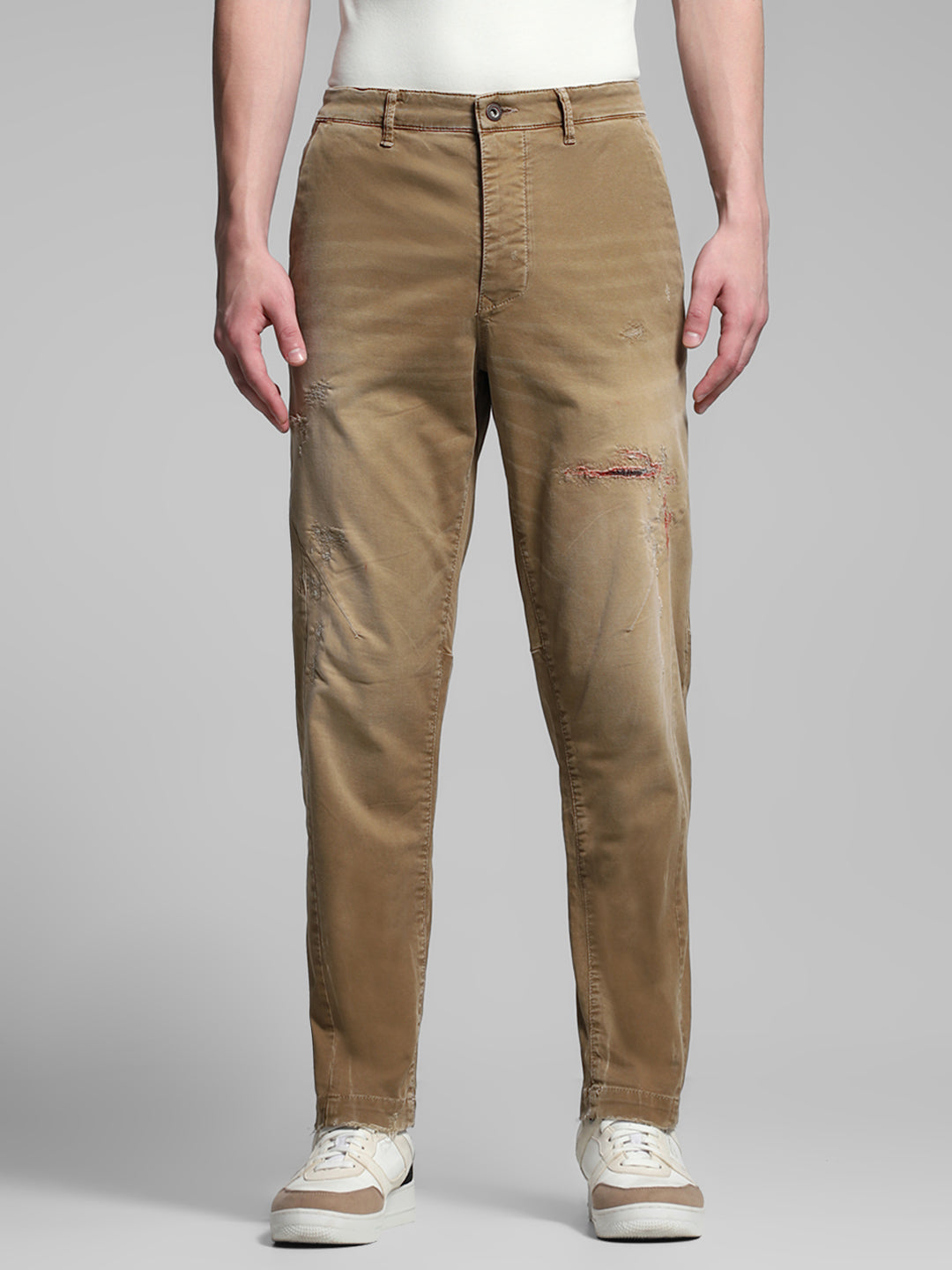 Brown Distressed Anti Fit Jeans