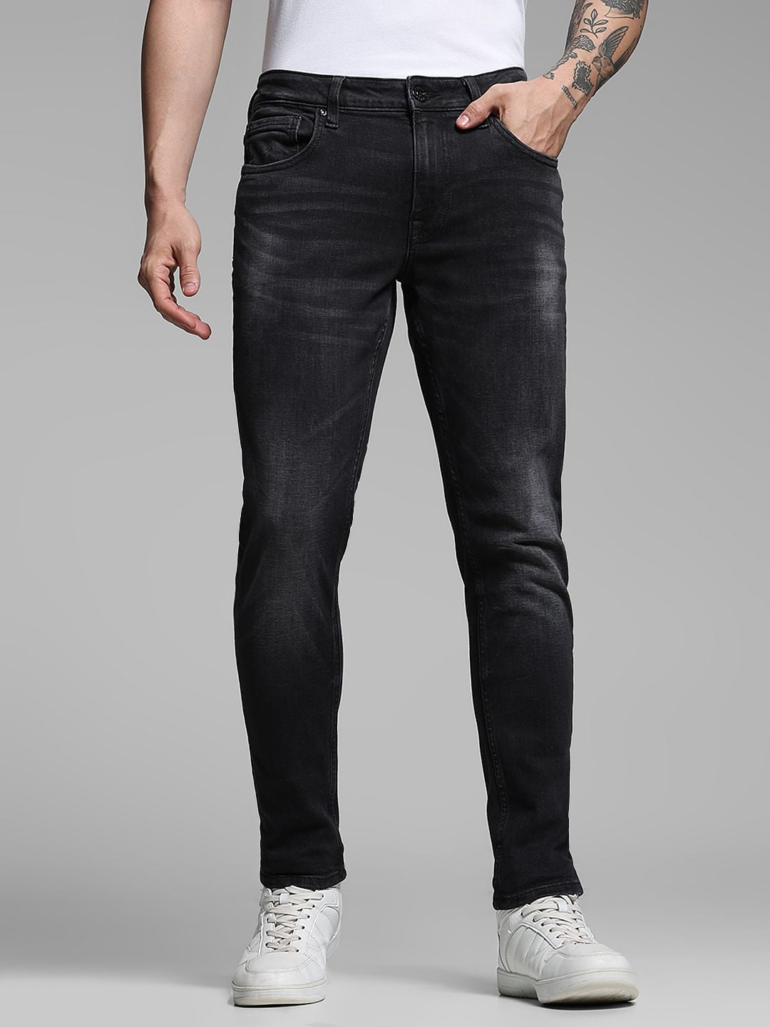 Buy Washed Brak Slim Fit Jeans - Black for Mens Online at