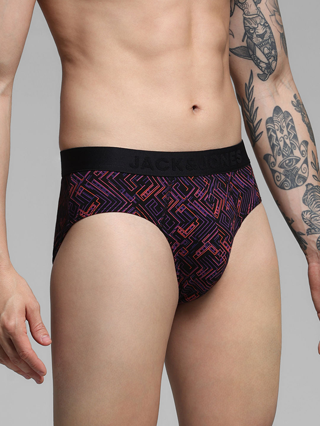 Black Abstract Print Briefs