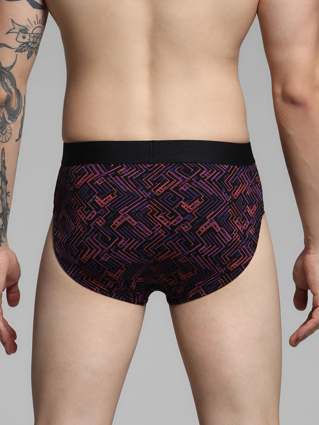 Black Abstract Print Briefs