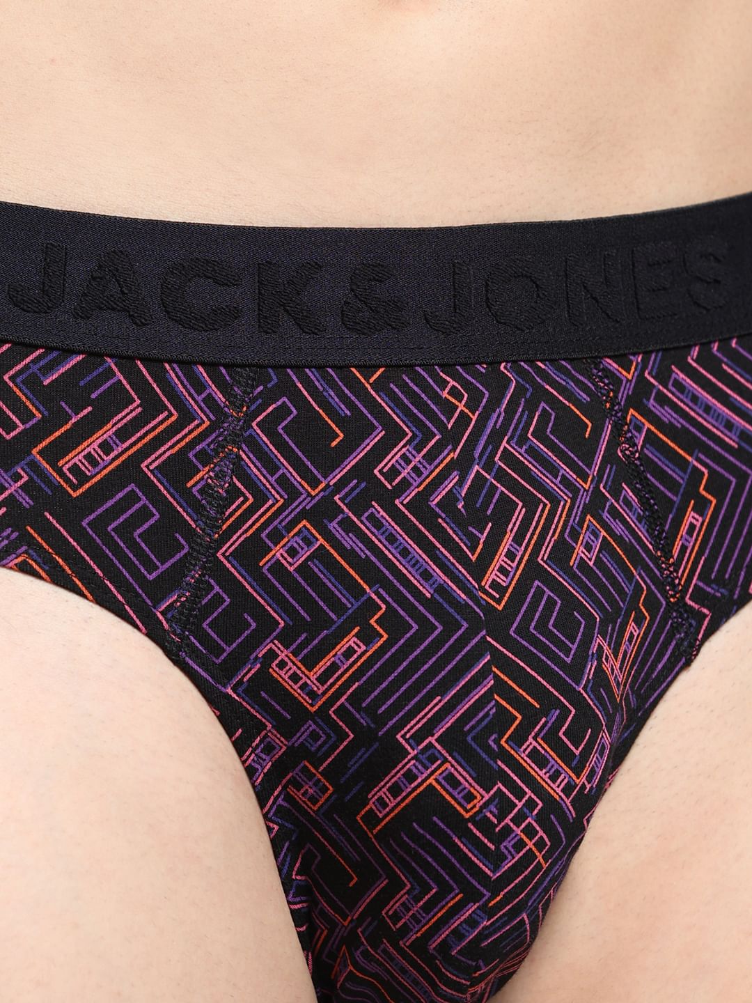 Black Abstract Print Briefs