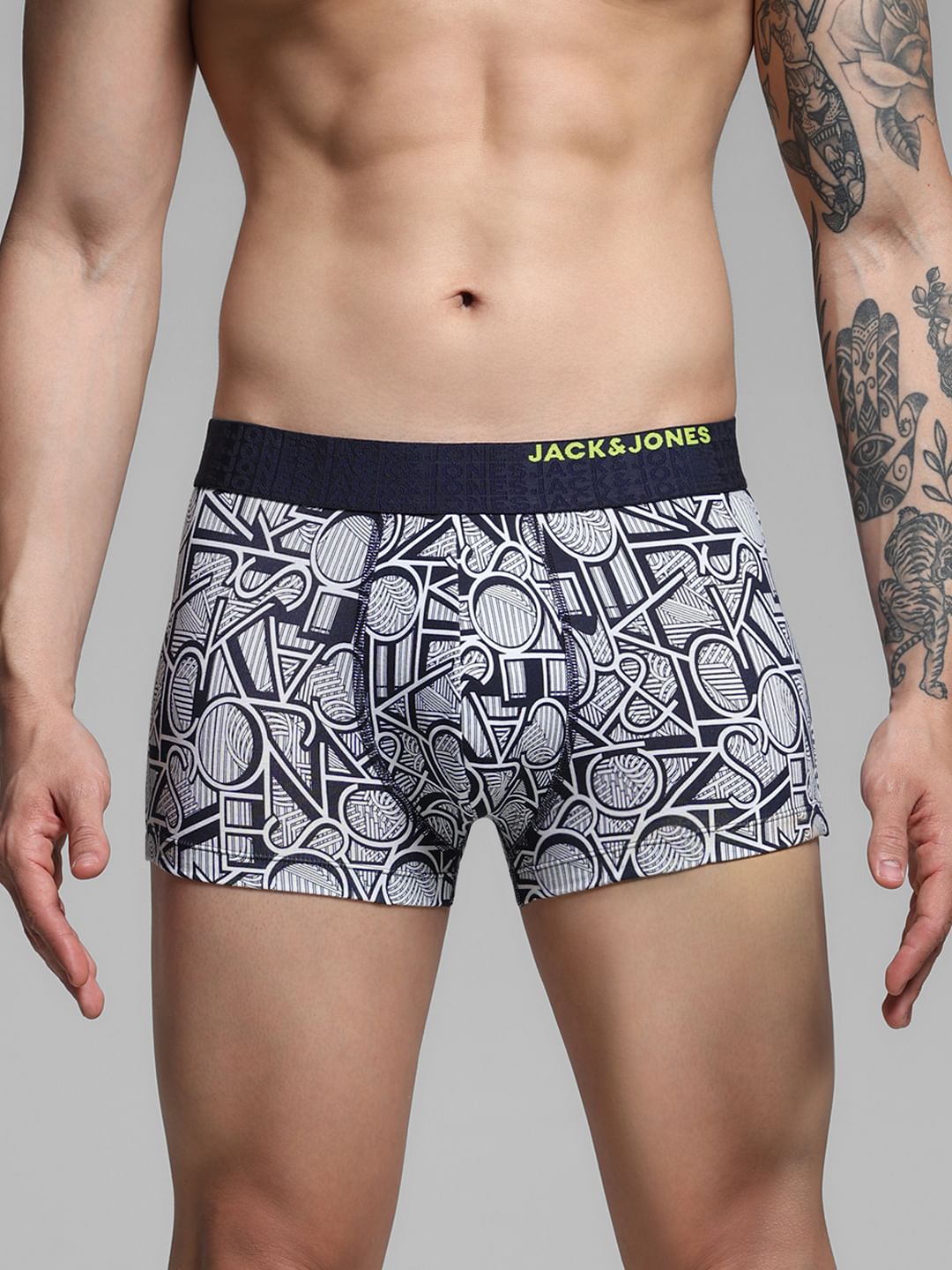 Navy Blue Typographic Logo Print Trunks