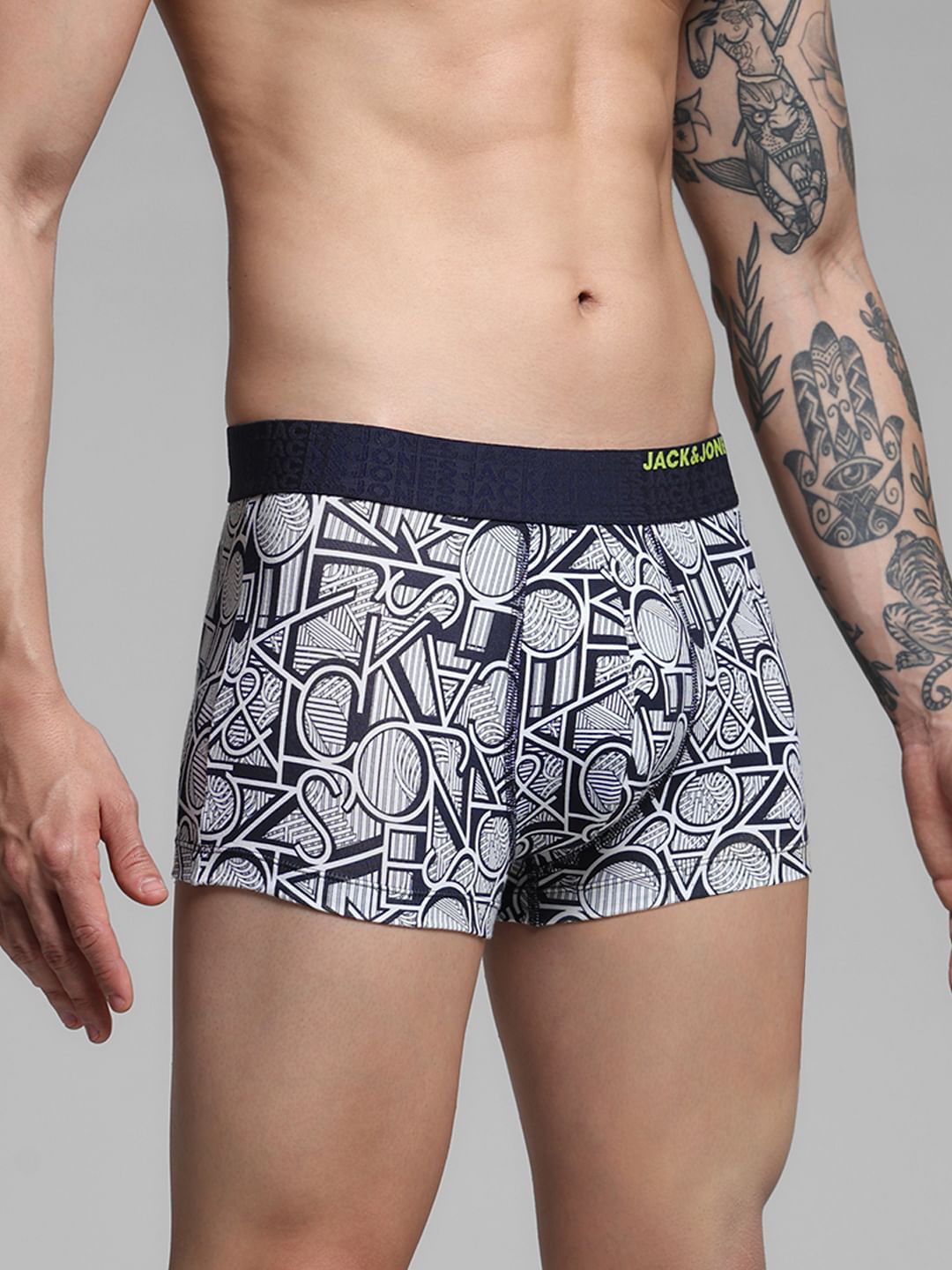 Navy Blue Typographic Logo Print Trunks