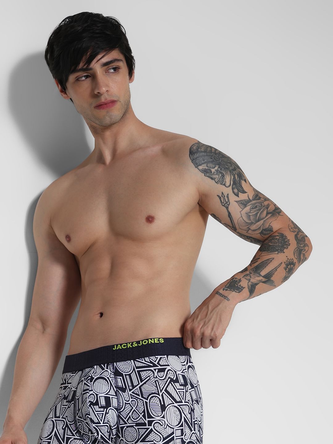 Navy Blue Typographic Logo Print Trunks