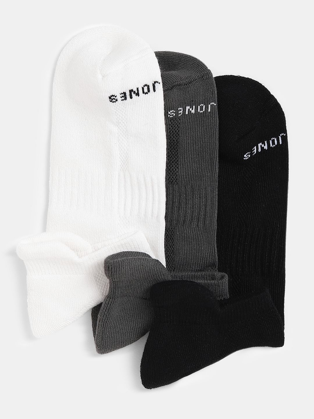 Pack Of 3 Ankle Length Socks - White, Grey, Black