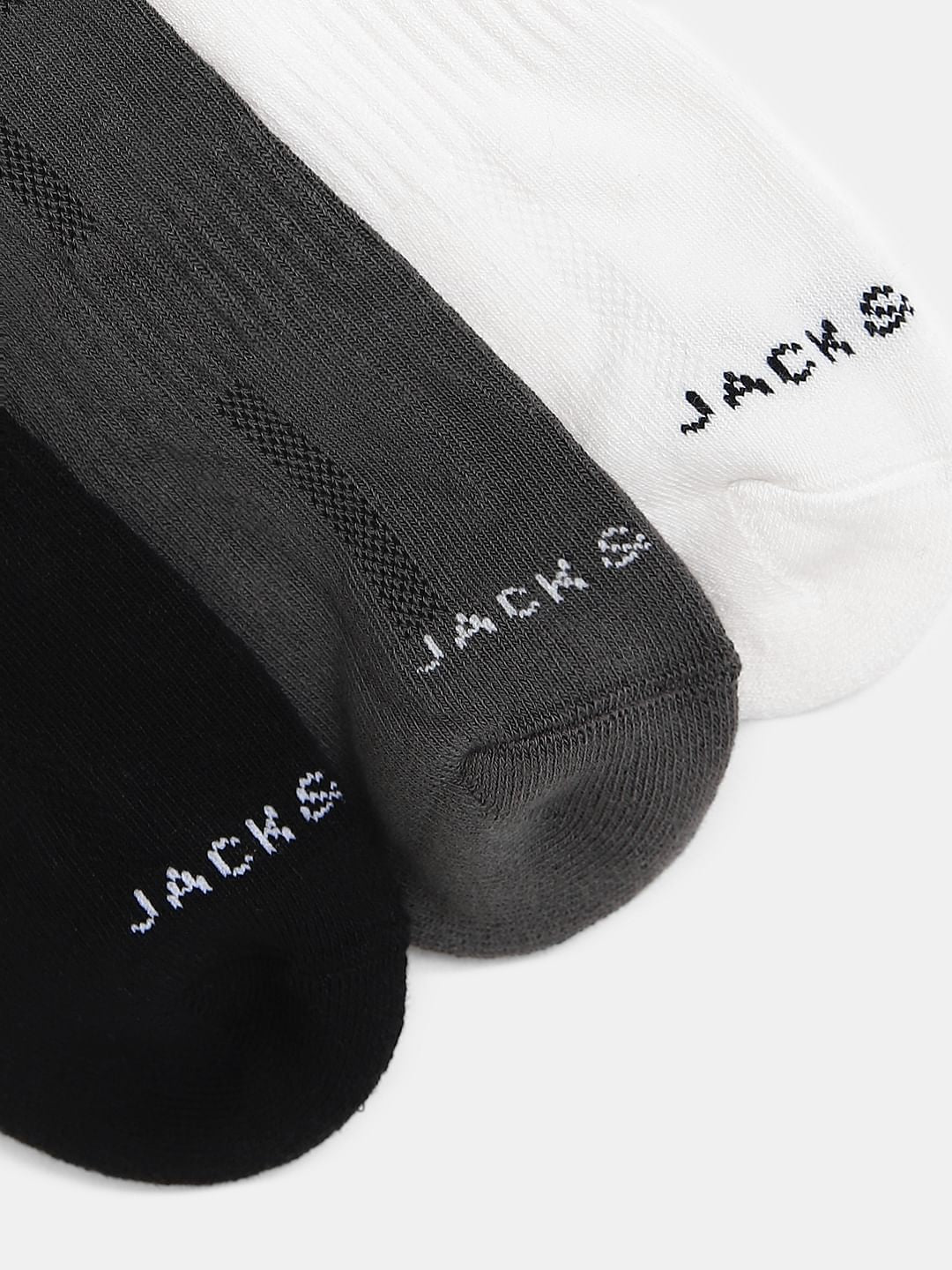 Pack Of 3 Ankle Length Socks - White, Grey, Black