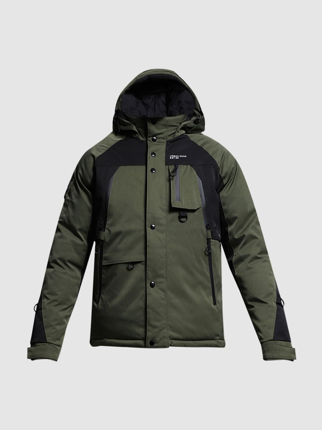 Green Colourblocked Hooded Jacket